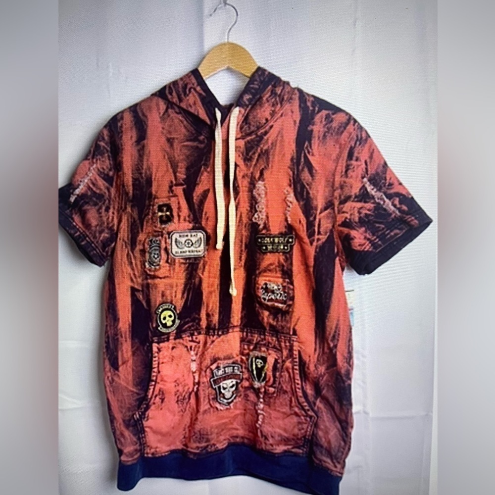 Imperious Men’s Graphic Distressed skull Patch Work Hoddie Sweatshirt Red M NWT